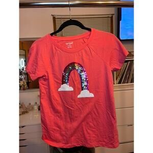 Cat & Jack Girls Pink Reversible Sequin Rainbow Graphic Short Sleeve T-shirt XL